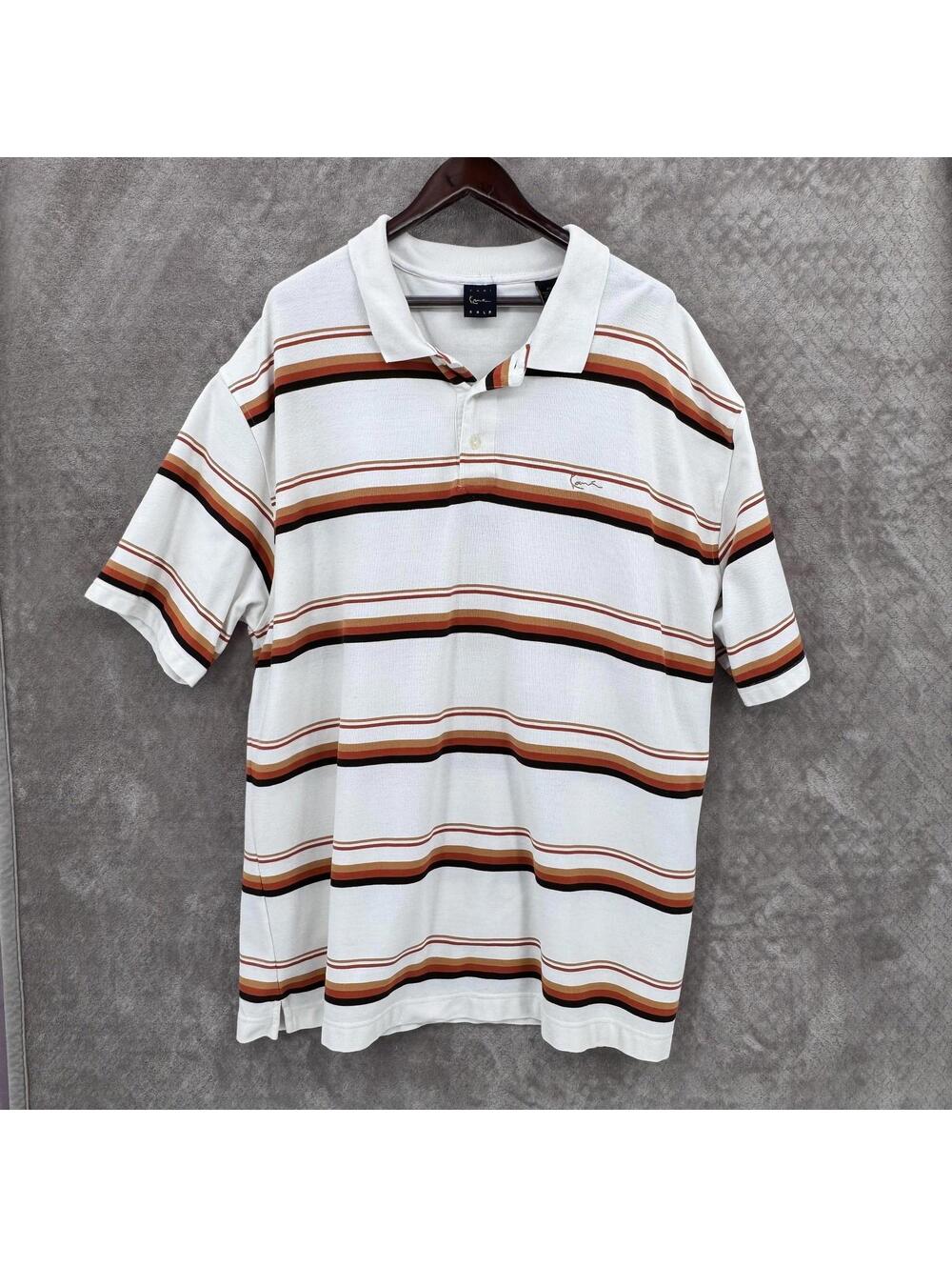 Kani Gold Polo Shirt Mens 4XL White Striped Short Sleeve Big & Tall Casual Y2K